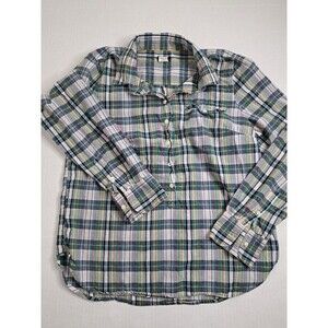 J. Crew Women's Boy Fit Green Plaid 3/4 Button Down Long Sleeve Blouse Medium